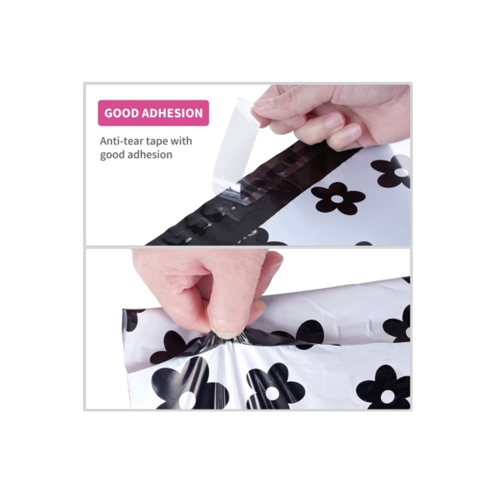 ❣️LAST PK❣️NEW! 20 PACK! 10x13 White Poly Mailers with Black Flowers - Picture 3 of 4